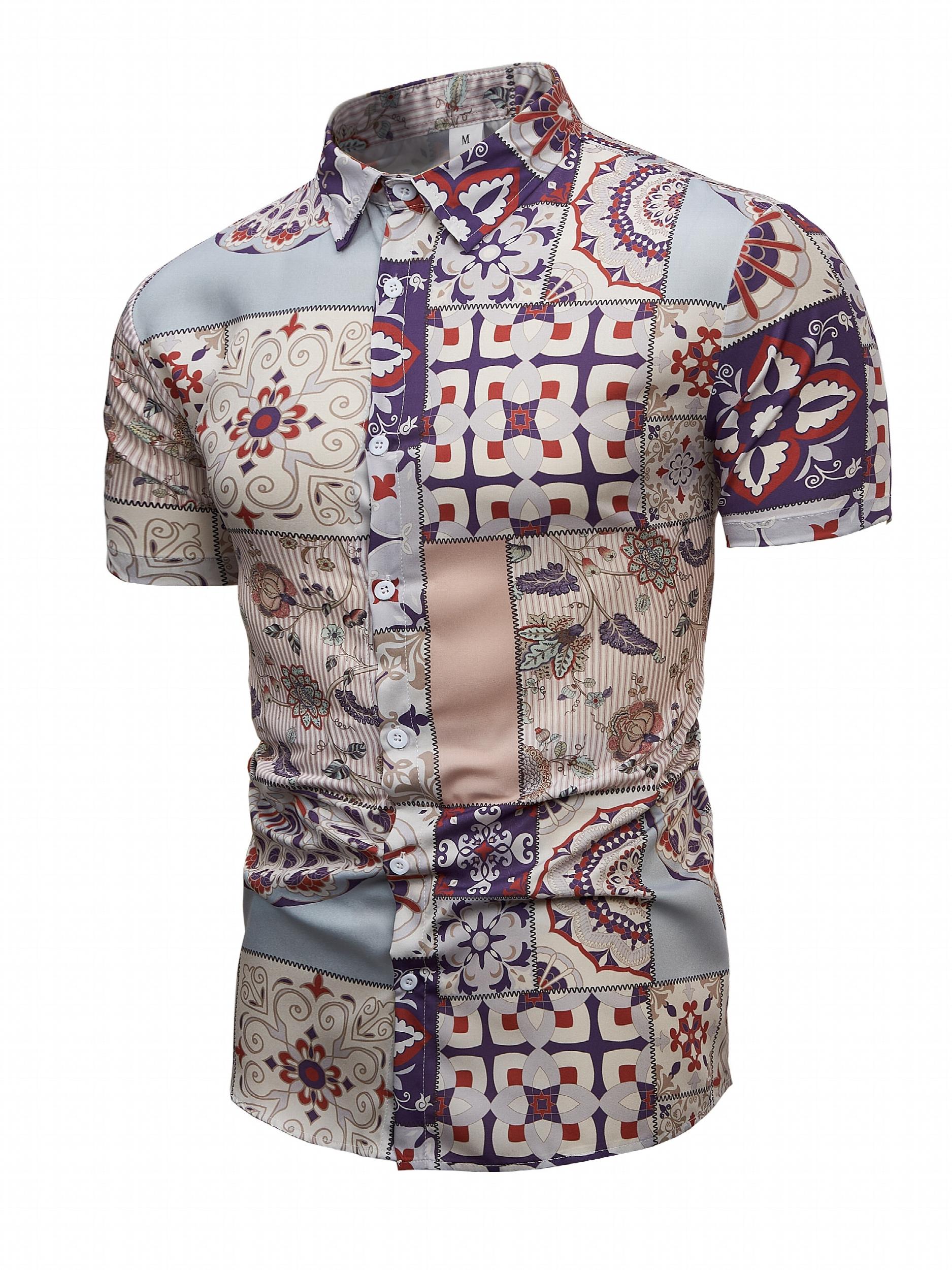 Boho Style Pattern Print Men s Casual Short Sleeve Shirt For Summer