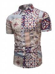 Boho Style Pattern Print Men s Casual Short Sleeve Shirt For Summer