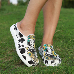 Dairy Cow Sunflower Pattern Flat Shoes Women's Casual Lightweight Walking Shoes