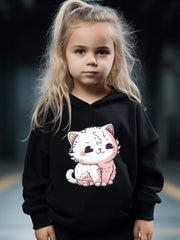 Chubby Cat Print 2pcs Girls Sports Outfits