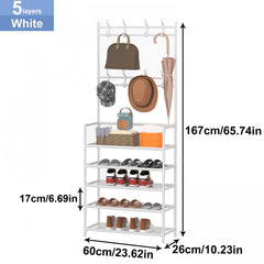 Coat Rack Shoe Storage Shelf Vertical Hanging Clothes Stand Hats Coats Balcony