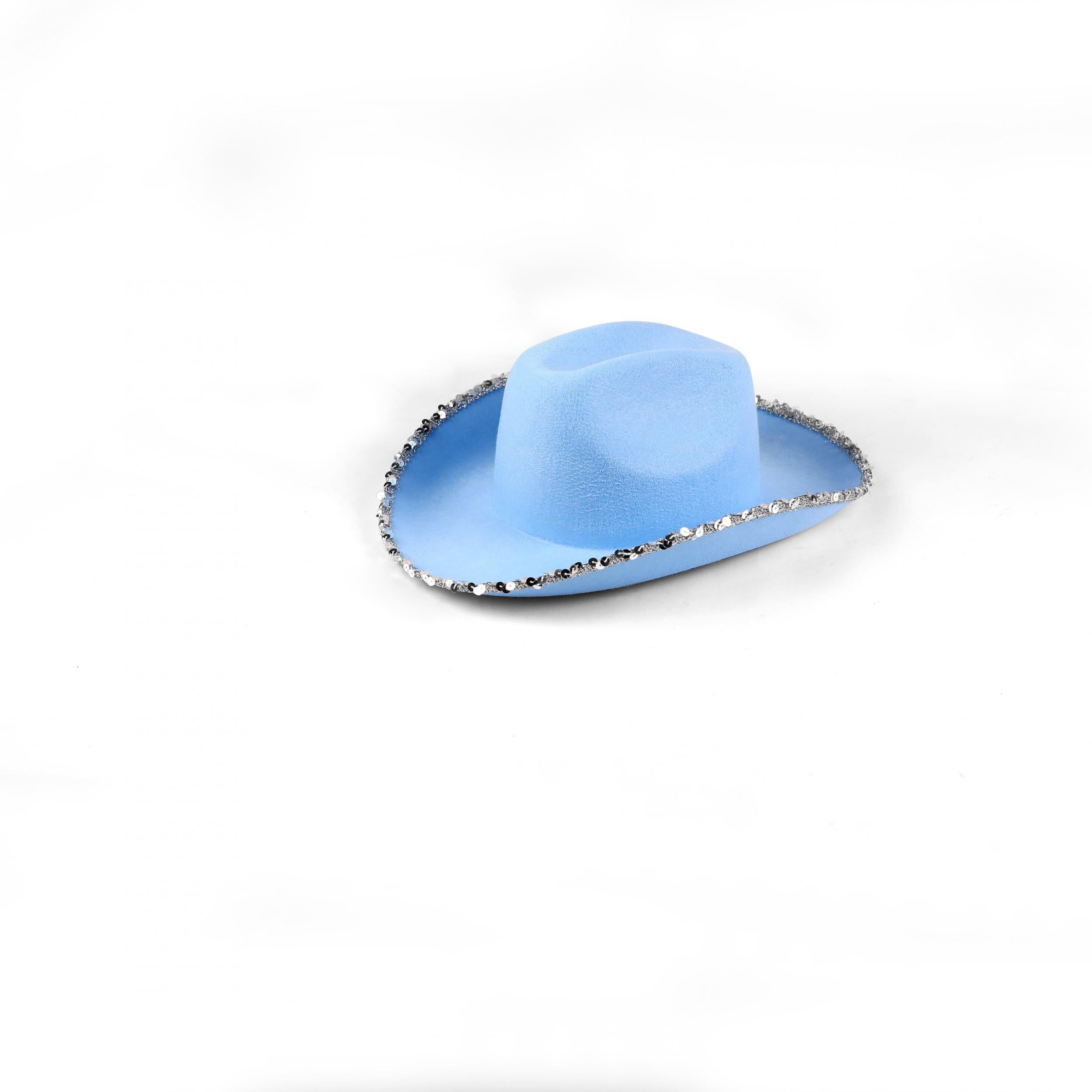 Sequin Decor Cowboy Hat Western Jazz Cowgirl Hat Punk Rolled Brim Fedora Cap