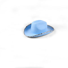 Sequin Decor Cowboy Hat Western Jazz Cowgirl Hat Punk Rolled Brim Fedora Cap