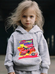 2pcs Racing Car Graphic Hoodies Pants Set for Girls