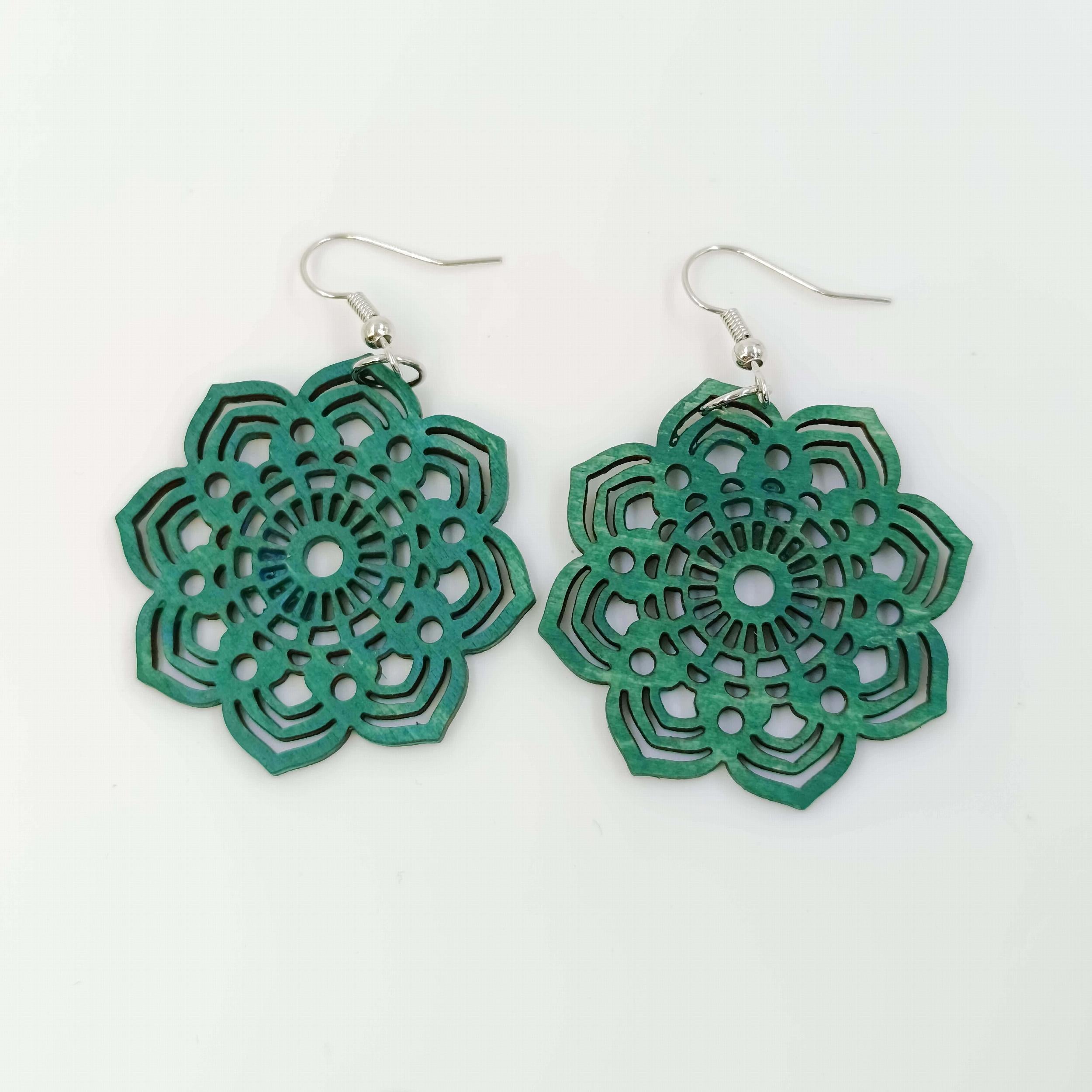 Flower Hollow Dangle Earrings Wooden Boho Style Gift