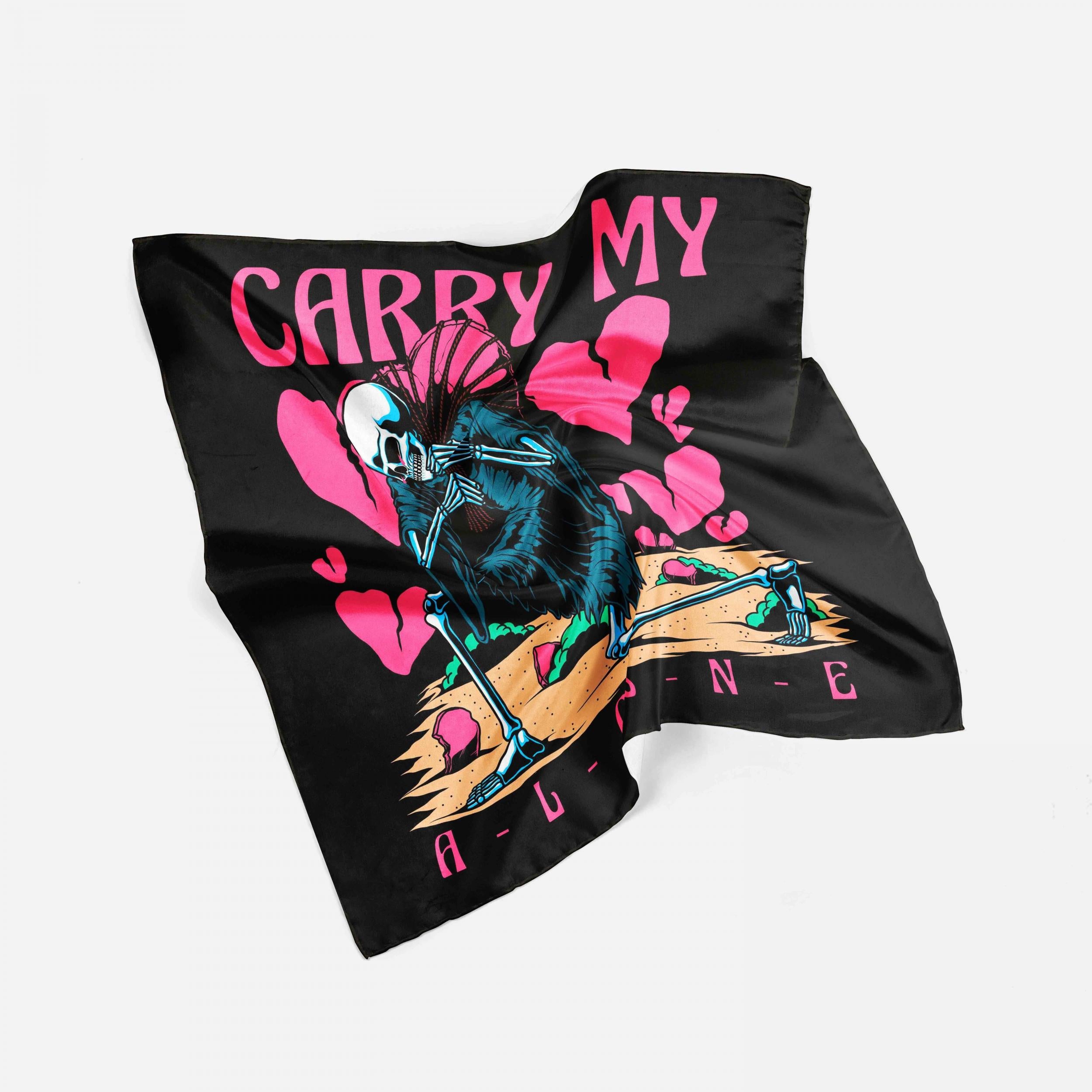 Y2K Skull Print Scarf Hip Hop Bandana Silk Neckerchief