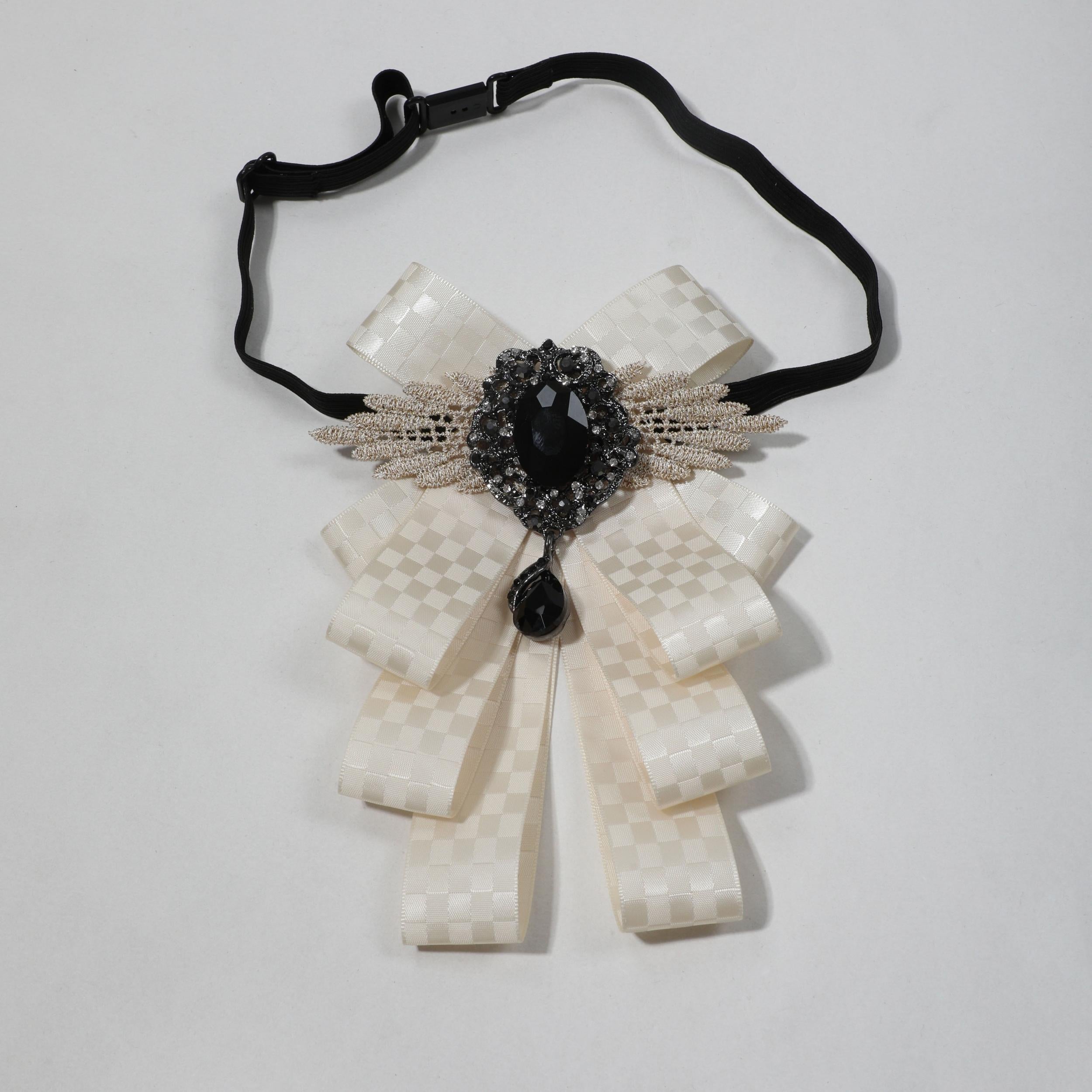 Apricot Lace Bow Tie with Plaid Pattern for Women