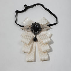 Apricot Lace Bow Tie with Plaid Pattern for Women