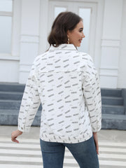 Letter Print Denim Jacket Casual Coat Women's Clothing