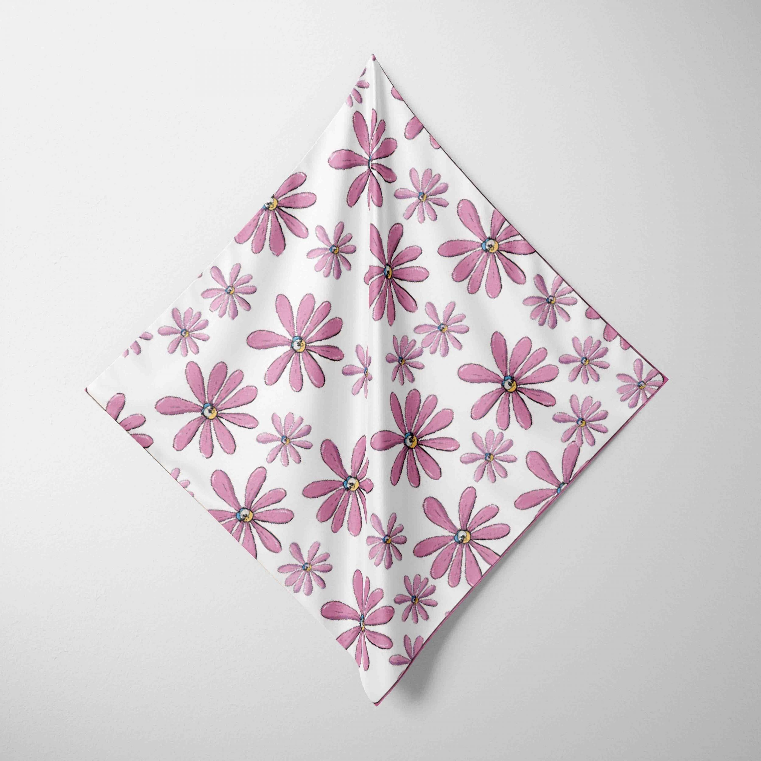 Pink Flower Print Bandana Boho Square Scarf Headband For Women