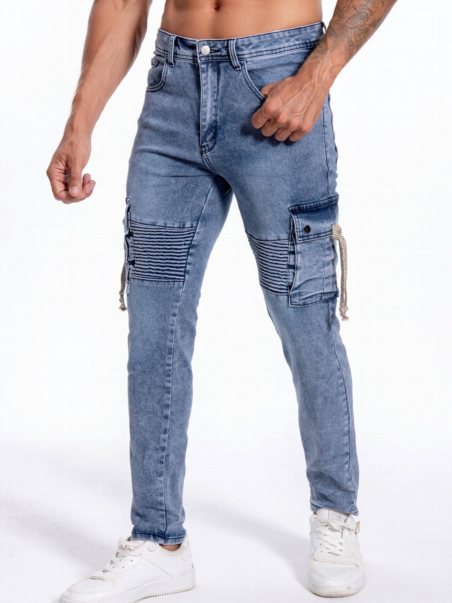 Slim Fit Pocket Jeans Mens Casual Street Style Medium Stretch Denim Pants