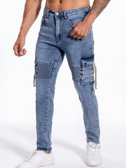 Slim Fit Pocket Jeans Mens Casual Street Style Medium Stretch Denim Pants