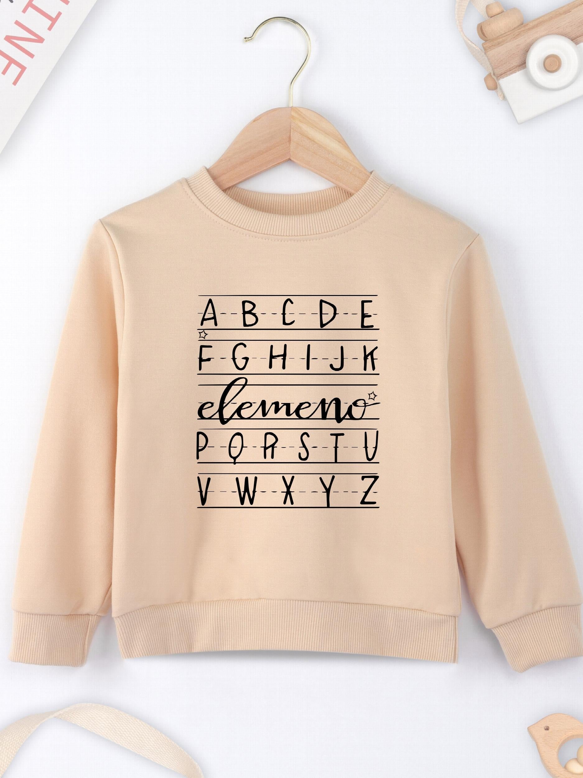 Boys Letter Print Crew Neck Sweatshirt Long Sleeve Casual Tops