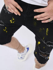 Mens Ripped Denim Shorts Street Style Stretchy Casual Summer Shorts