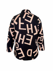 Blouse Women's Plus Letter Print Long Sleeve Shirt