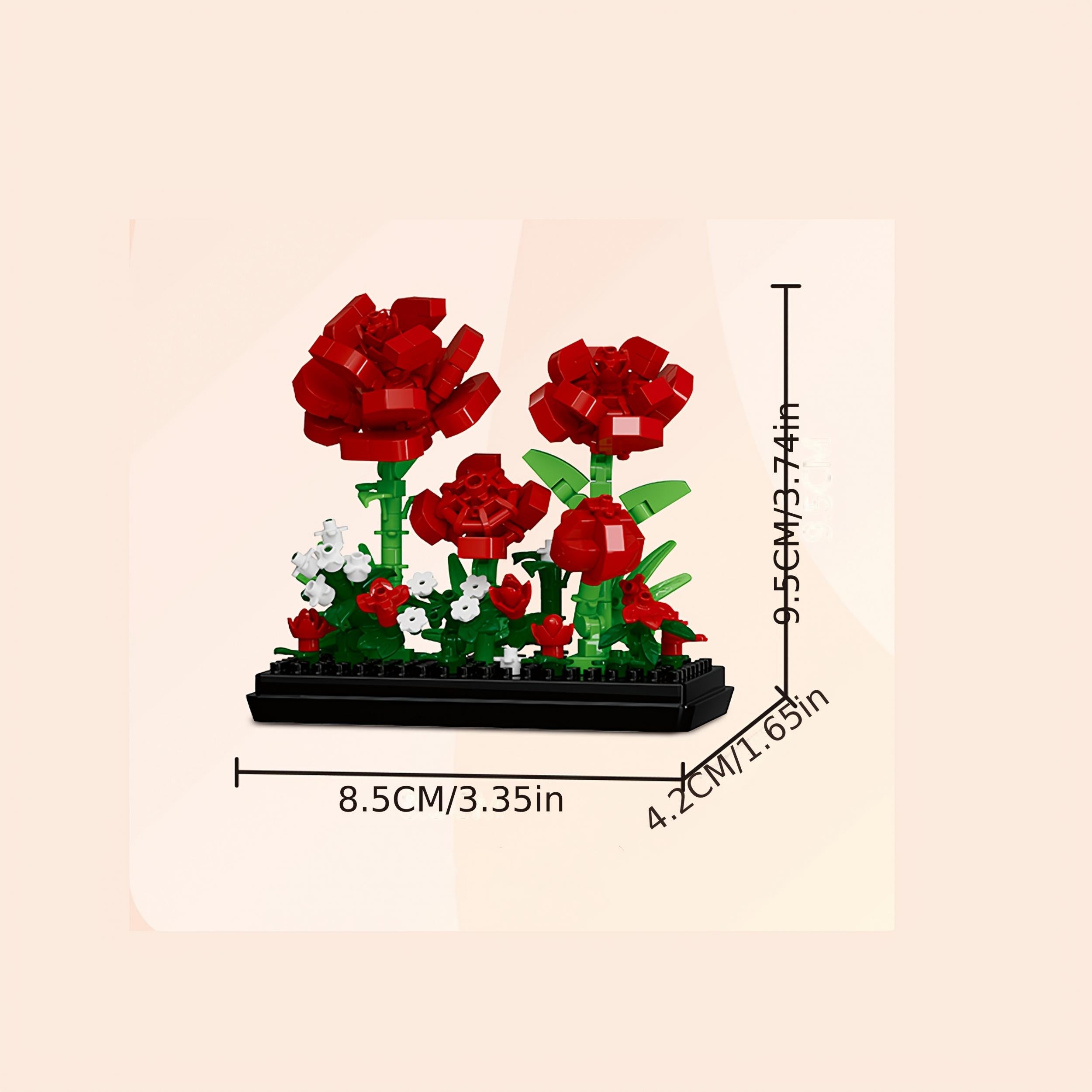 Stackable Dustproof Box with Floral Rose Micro Particle Building Blocks