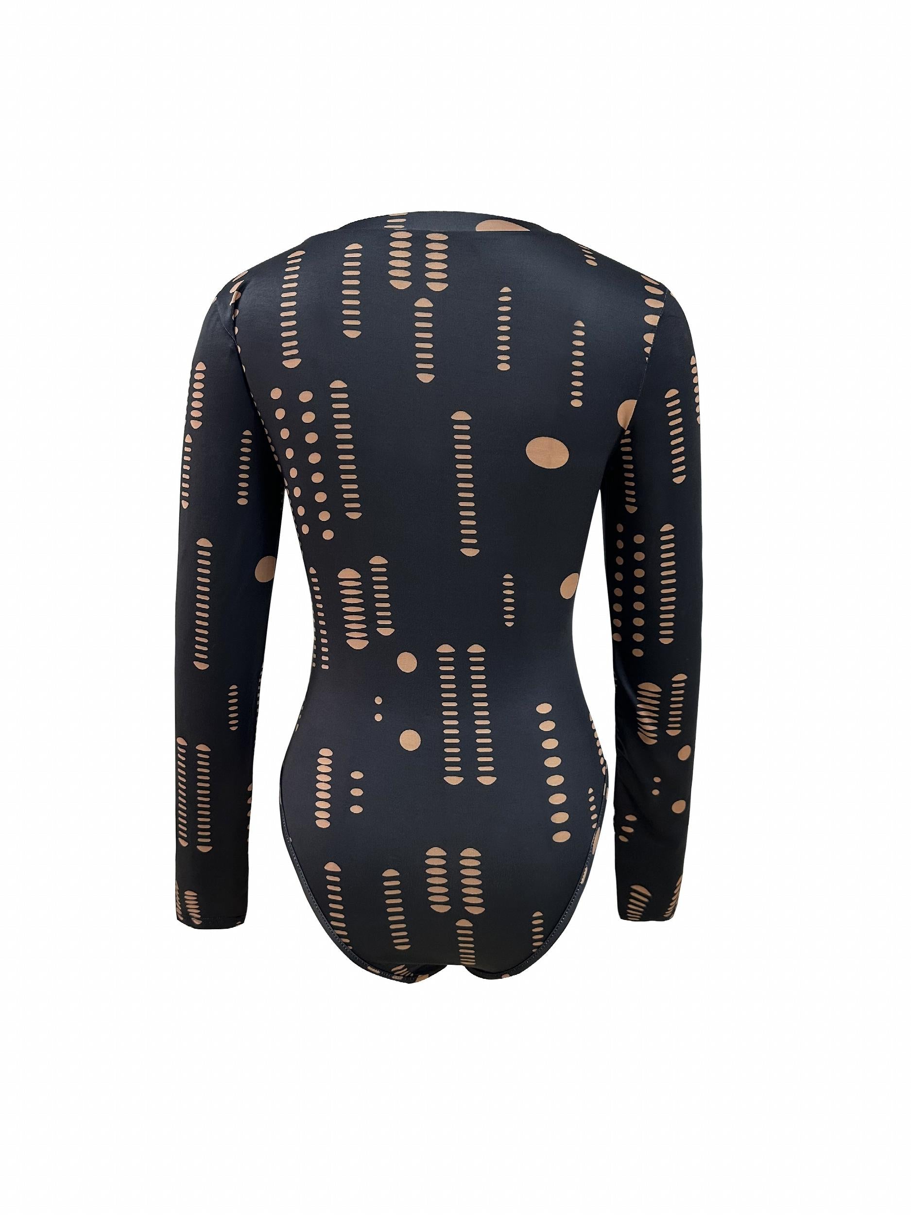 Sexy Cut-Out Slim Bodysuit with Long Sleeve