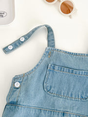 Baby Denim Triangle Bodysuit Hat 2pcs Set Girls Summer Outfit