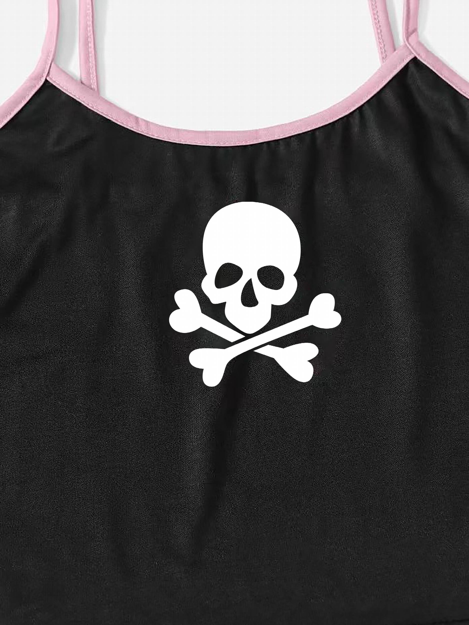 Skull Print Pajama Set Cami Top & Shorts Sleepwear Loungewear
