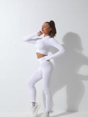 Yoga Workout Set Long Sleeve Crop Top & Leggings