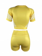 Sporty Matching 2pc Set Crop T-shirt & Shorts Outfits Women's Clothing
