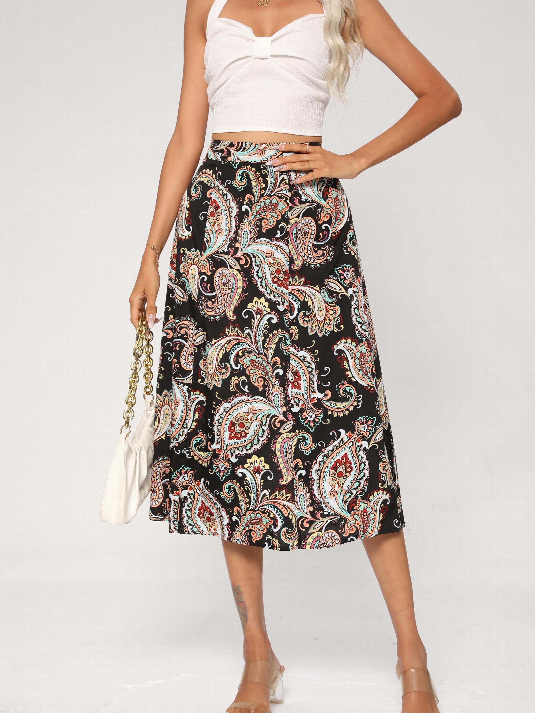 Paisley Print Maxi Skirt Casual Long Skirt For All Season Women's Clothing