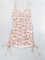 Floral Print Nightdress Lace Trim Ruched Sleep Dress