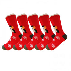 5 Pairs Christmas Pattern Socks Comfy & Fuzzy Mid Tube Socks Women's Stockings