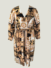 Women's Plus Baroque Print Long Sleeve Maxi Dress
