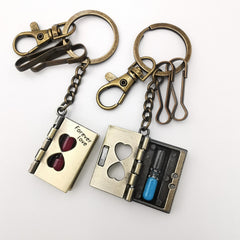 Hourglass Book Keychain Retro Pendant Key Ring Men & Women Car Bag Decor