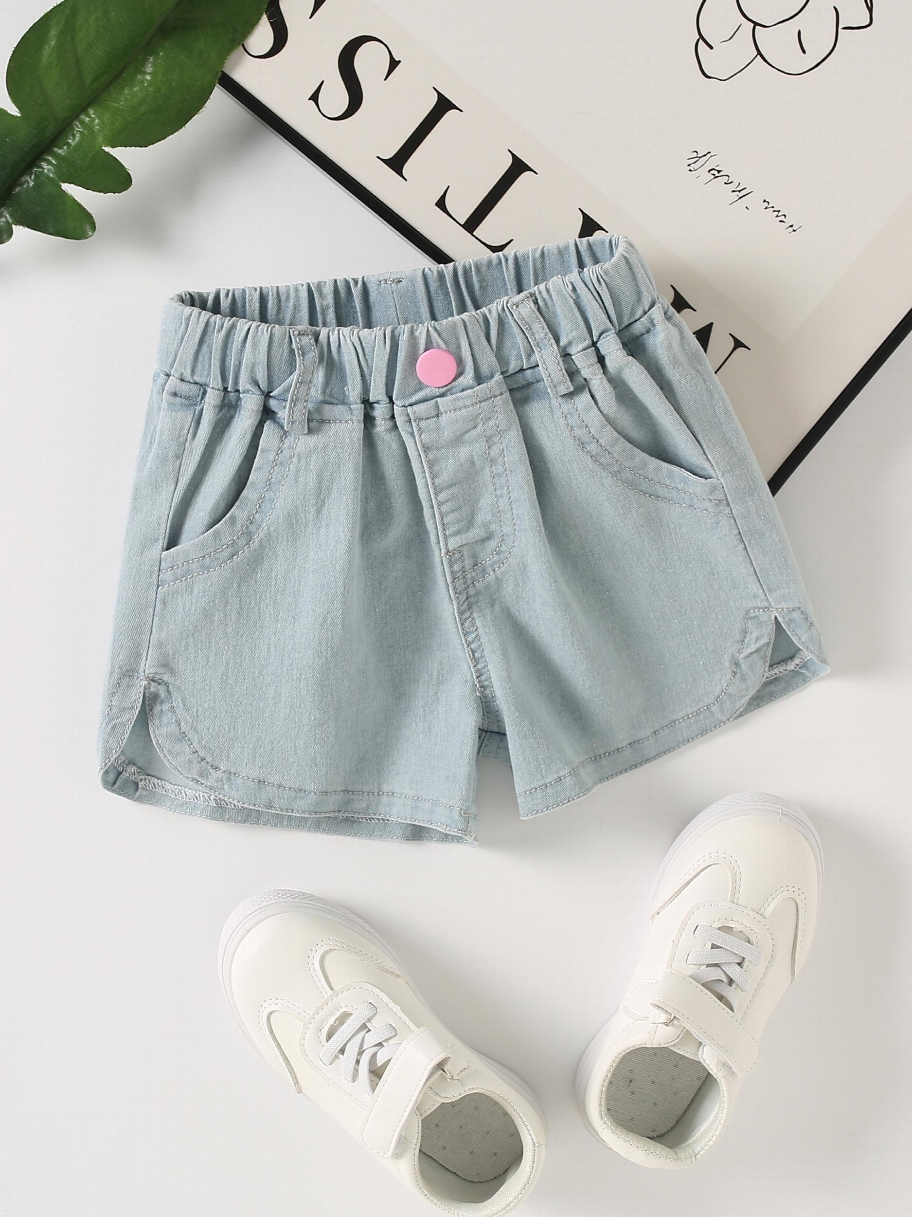 Toddler Girls Pink Button Denim Shorts Elastic Waist Slim Fit Jeans