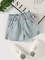 Toddler Girls Pink Button Denim Shorts Elastic Waist Slim Fit Jeans