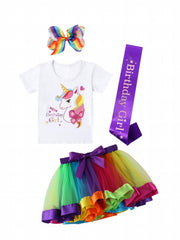 Toddler Girls Rainbow Unicorn T Shirt & Mesh Tutu Skirt Set For Birthday Party