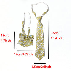 2pcs Floral Yellow Bow Tie Set College Style Adjustable Neckties