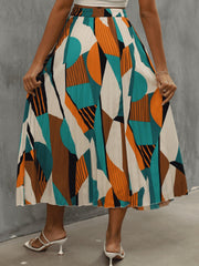 Pleated Geo Print High Waist Skirt - Boho Style