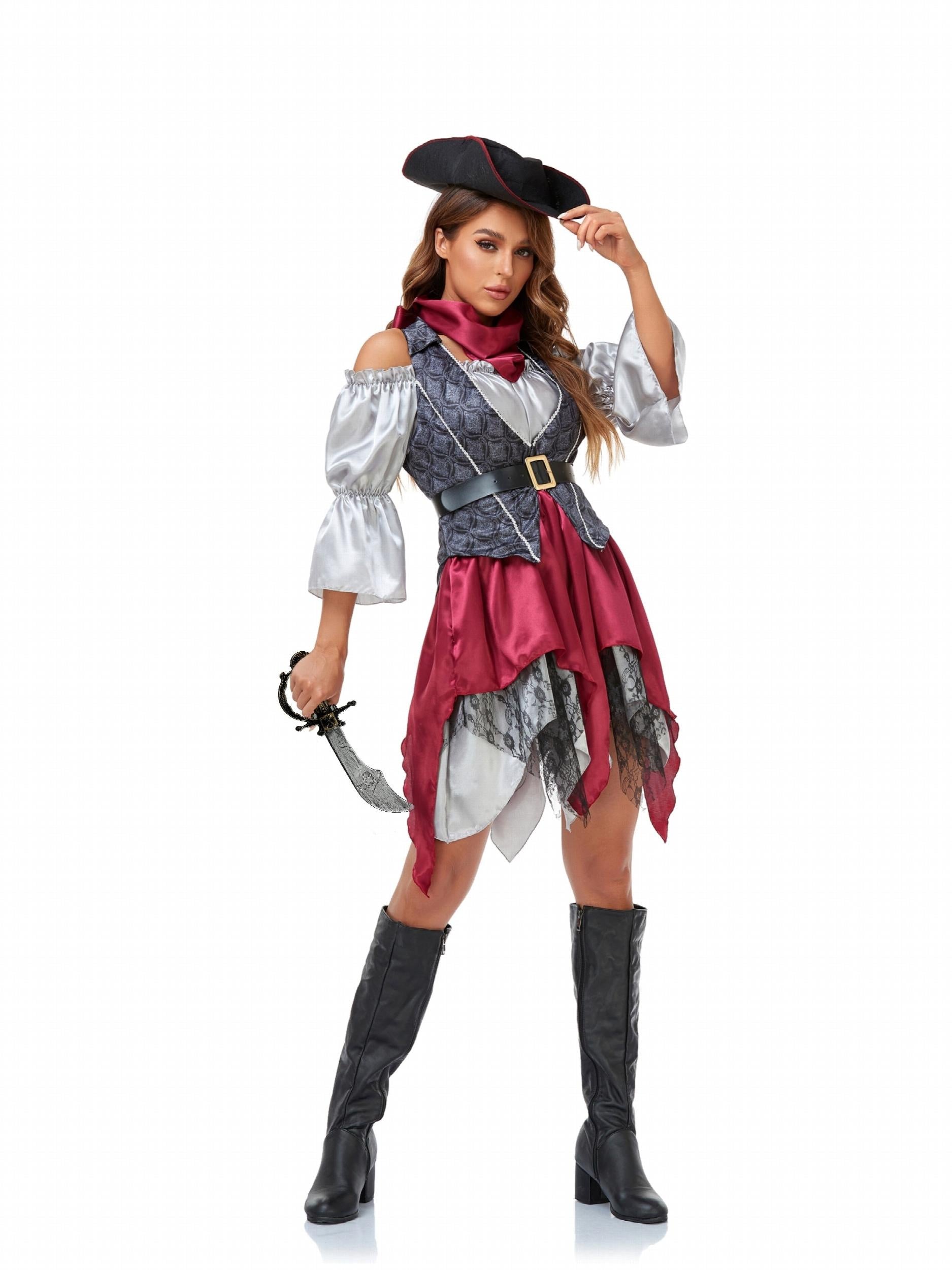 Naughty Pirate Mesh Colorblock Dress Costume