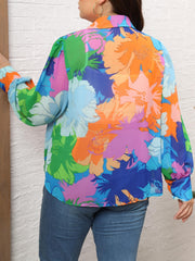 Boho Blouse Women's Plus Contrast Floral Print Lantern Sleeve