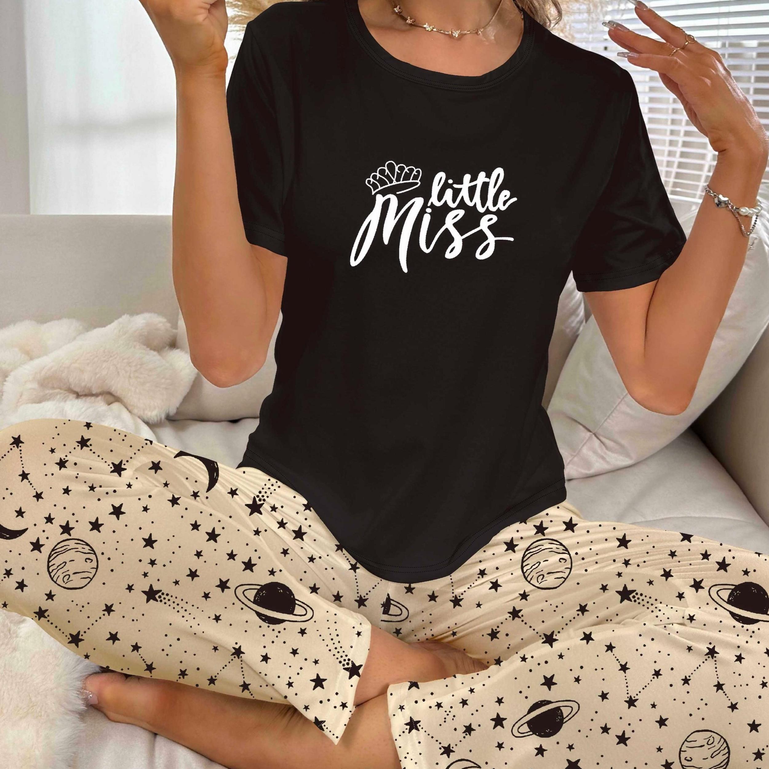 Letter Print Pajama Set with Starry Print Pants