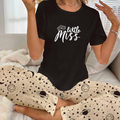 Letter Print Pajama Set with Starry Print Pants