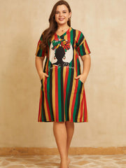 Plus Size Casual Dress Women's Plus Letter Print V Neck Short Sleeve Dress
