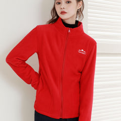 Solid Fleece Casual Jacket Stand Collar Full Zip