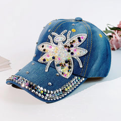 Y2K Butterfly Patch Denim Baseball Cap Rhinestone Decor