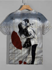 Men's Casual Couple Pattern T shirt Stretch Tee Street Style