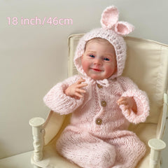 18" Reborn Doll Pink Knitted Sweater Soft Vinyl Body Hand-painted Hair Makeup
