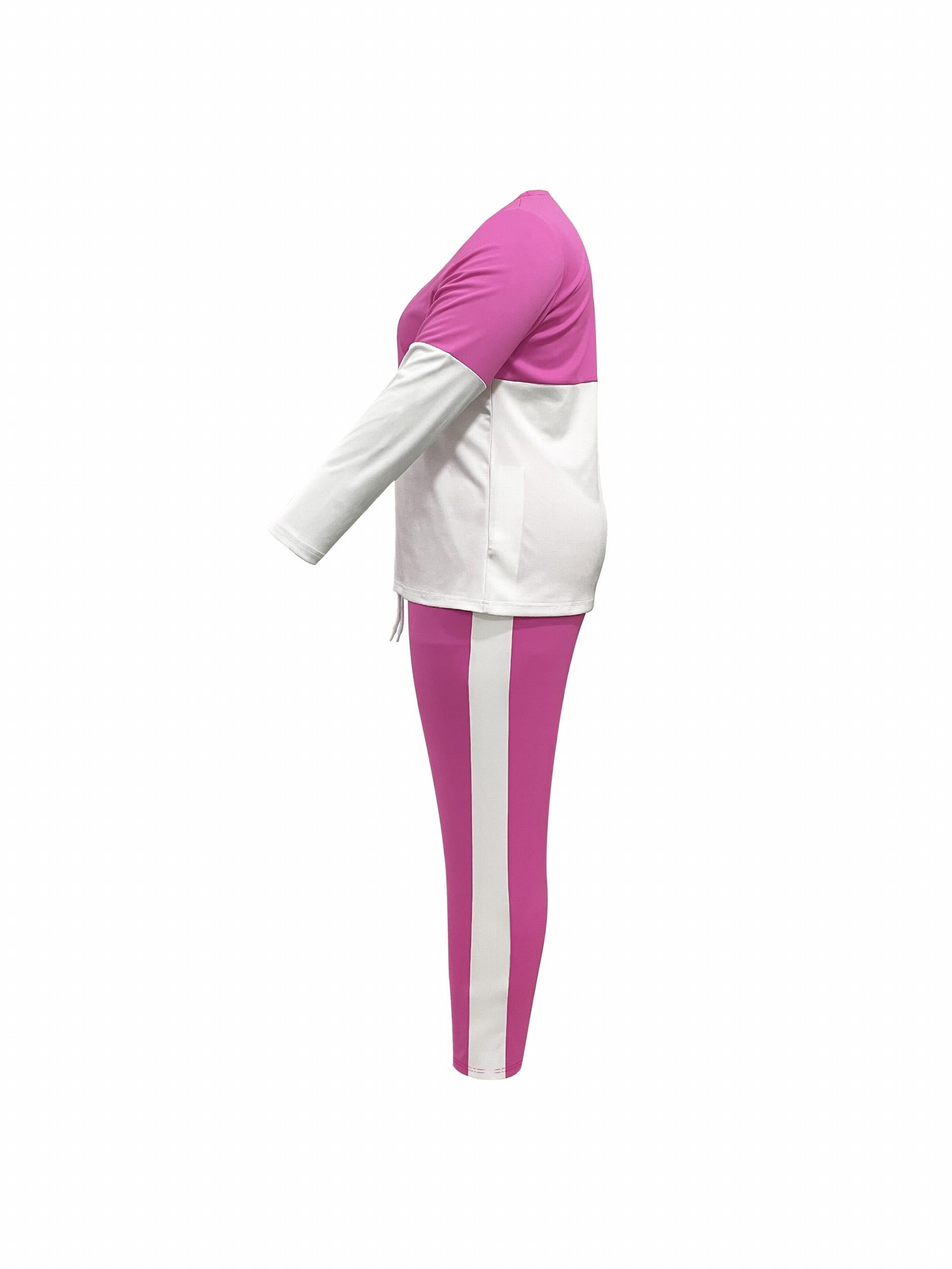 Colorblock Long Sleeve Tee & Drawstring Pants 2 Piece Set