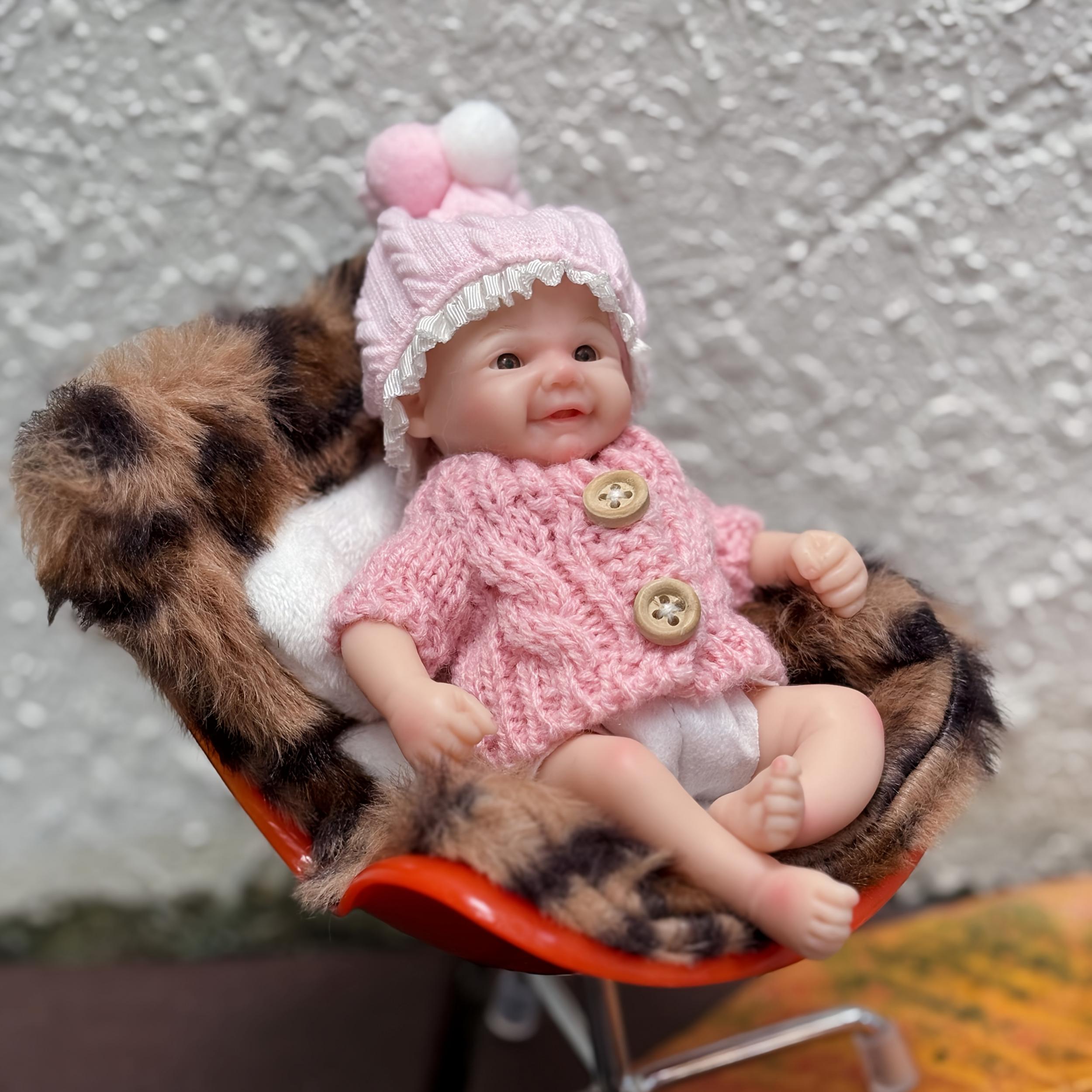 6 Inch Silicone Reborn Kids Doll Soft Hand Painted Full Body with Pink Sweater