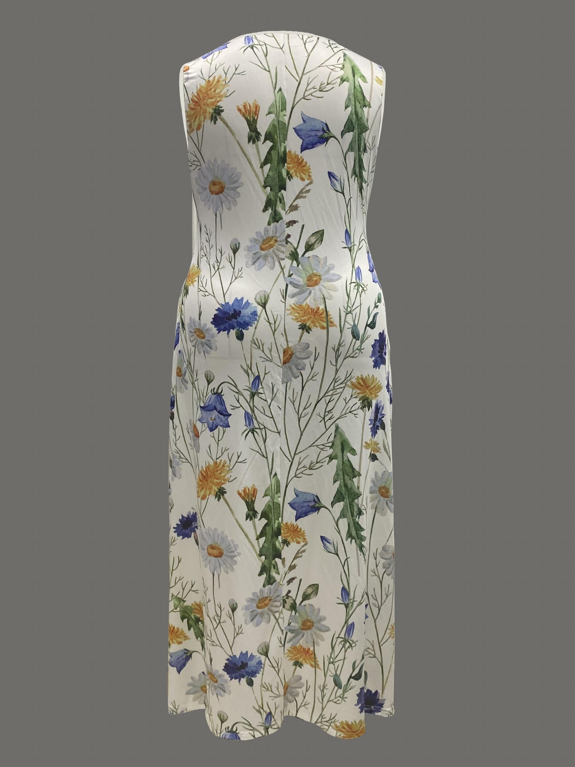 Floral Print Round Neck Maxi Tank Dress