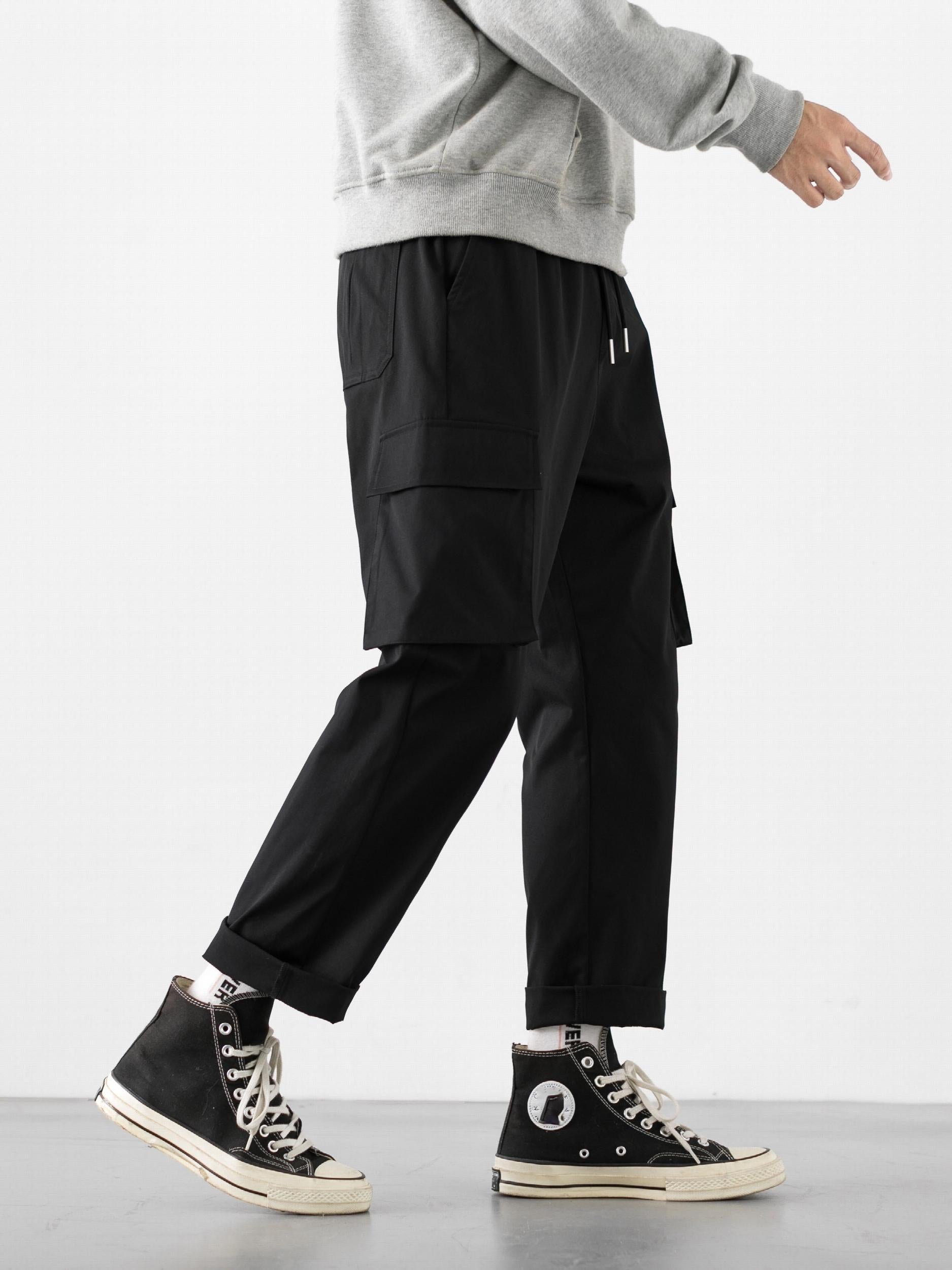 Men's Double Pocket Creative K Graphic Print Cropped Drawstring Cargo Pants