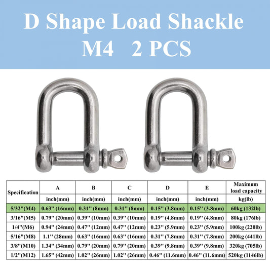 Stainless Steel D Shape Bow Load Shackle M4 12 7 81 M5 7 62