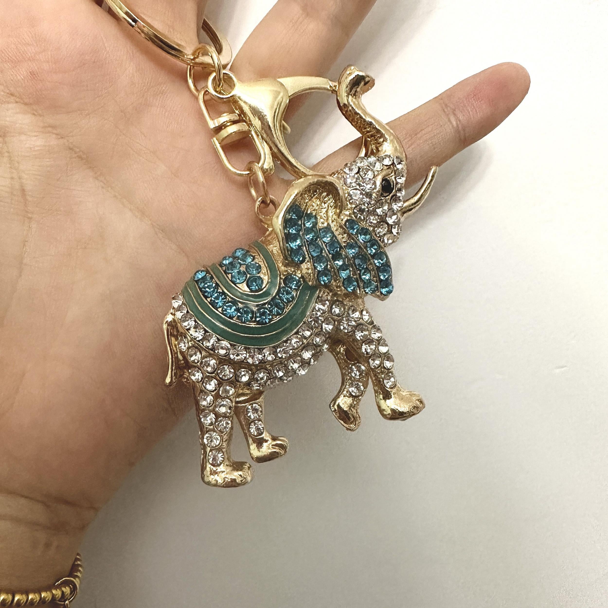 Rhinestone Elephant Keychain Car Key Pendant Golden Animal Key Ring